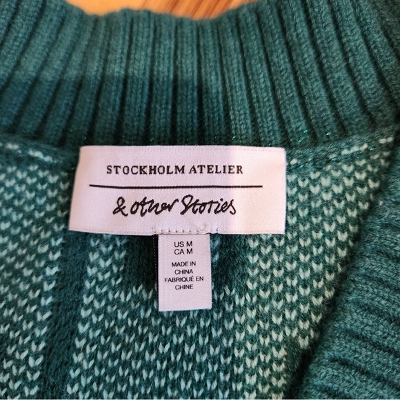 & Other Stories Oversize Jacquard Knit Wool Blend Sweater In Green Jaquard - Picture 10 of 12